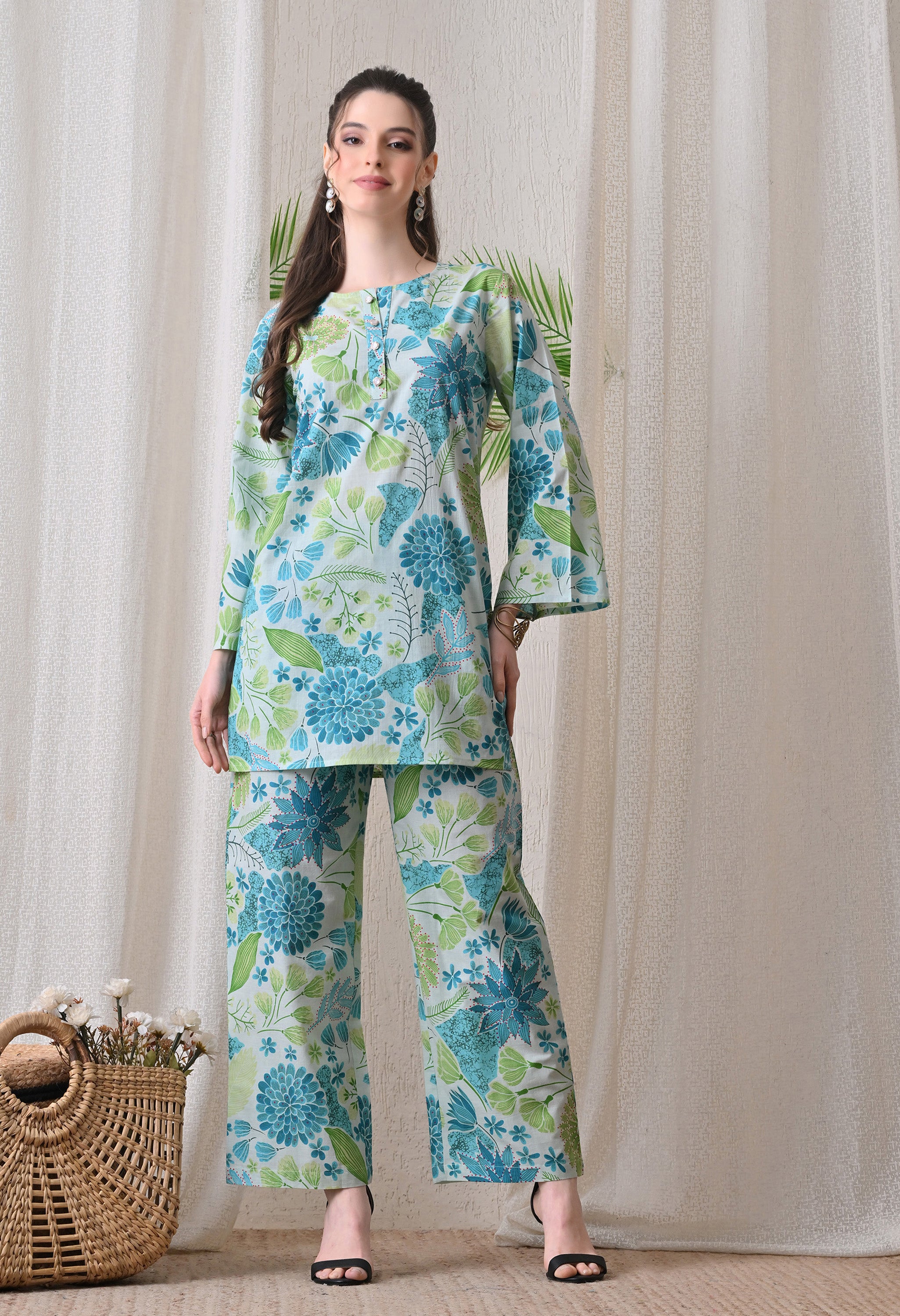 Blue & Green Floral Printed Co-Ord Set